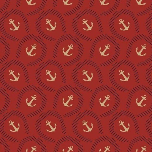 [MB-R220704-RED] Seaside Big Anchors Red By Paula Barnes For Marcus Fabrics 