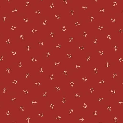 [MB-R220705-RED] Seaside Little Anchors Red By Paula Barnes For Marus Fabrics