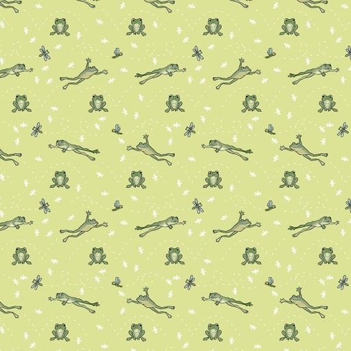 [HG-869-64] River Romp Leap Frog Green By Sharon Kuplack For Henry Glass