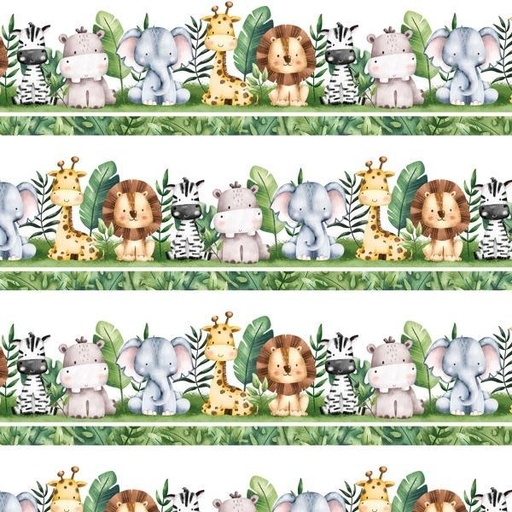 [NOR-25641-10] Wee Safari Border Stripe By Deborah Edwards For Northcott Fabrics 