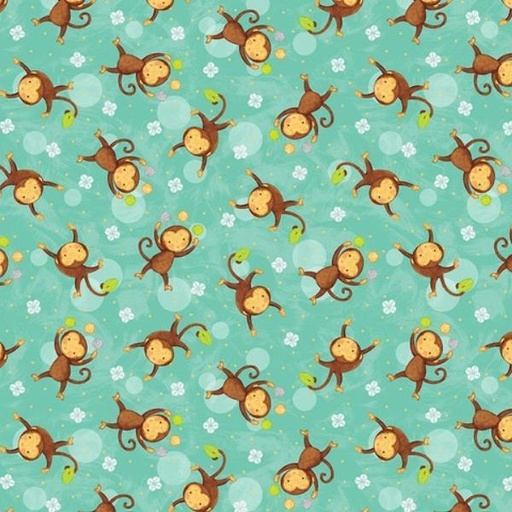 [SEF-7241-11] Sweet Safari Agua Tossed Monkeys by Victoria Hutto for Studio E Fabrics 