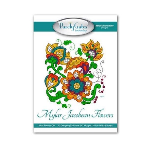 [PGD-MYJFLOWERS] Mylar Jacobean Flowers Embroidery Cd Pattern From Purely Gates