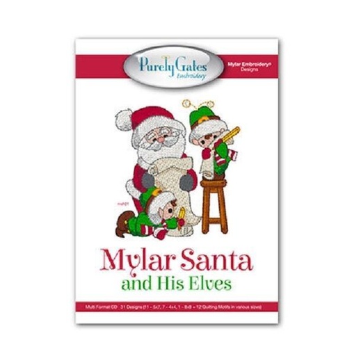 [PGD-SANTAELVES] Mylar Santa & His Elves Embroidery Cd Pattern From Purely Gates