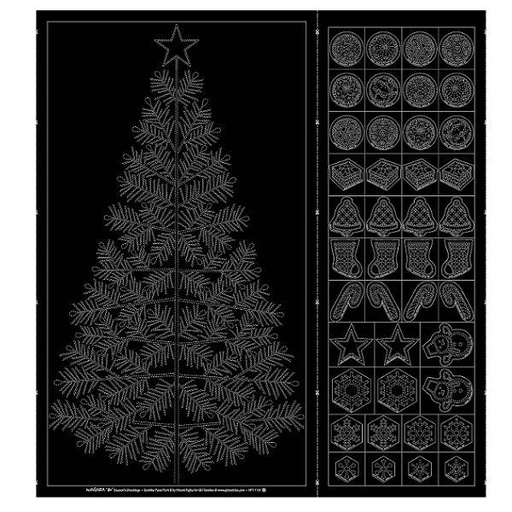 [GH-HF1118-12BL] Wagara Sashiko Panel Season's Greeting Black by Hitomi Fujita for QH Textiles 