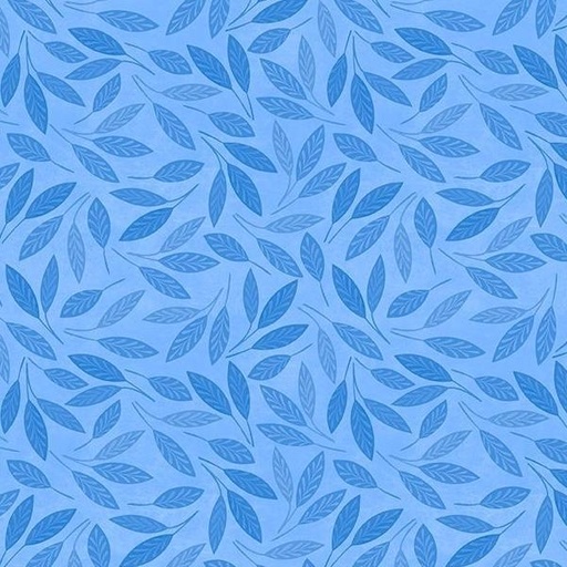 [WP-27694-440] Blooming Blue Medium Blue Leaf Toss By Danielle Leone For Wilmington Prints