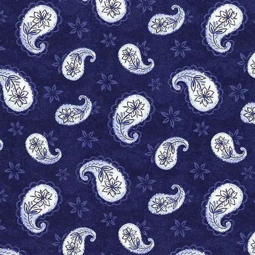 [WP-27692-441] Blooming Blue Navy Paisley Toss By Danielle Leone For Wilmington Prints