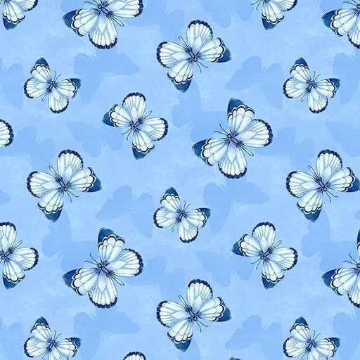 [WP-27691-444] Blooming Blue Medium Blue Butterfly Toss By Danielle Leone For Wilmington Prints 