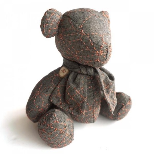 [QH-KNP22-06BR] Sashiko Teddy Bear Nep Yarn Fabric Brown By Ky Fujita For Qh Textiles