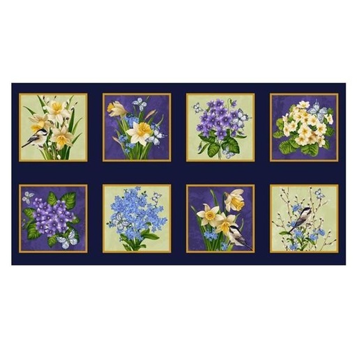 [HG-3161-77] Nature'S Affair Indigo Block Panel By Jan Mott For Henry Glass Fabrics 