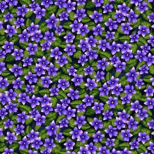 [HG-3159-77] Nature'S Affair Indigo Violets Allover By Jan Mott For Henry Glass Fabrics 