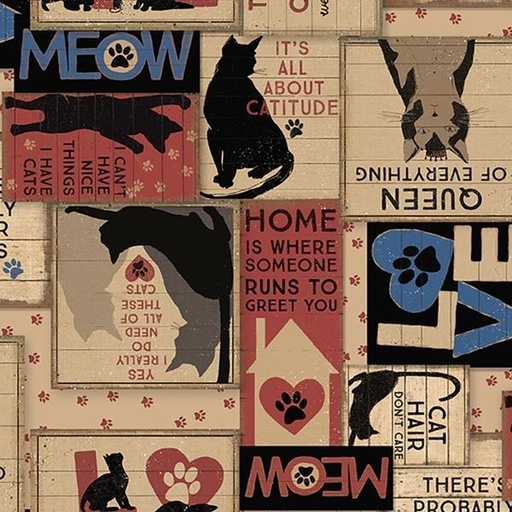 [COW-3973-55] Purrfection Cat Sayings Multi Color By Dan Dipaolo For Clothworks