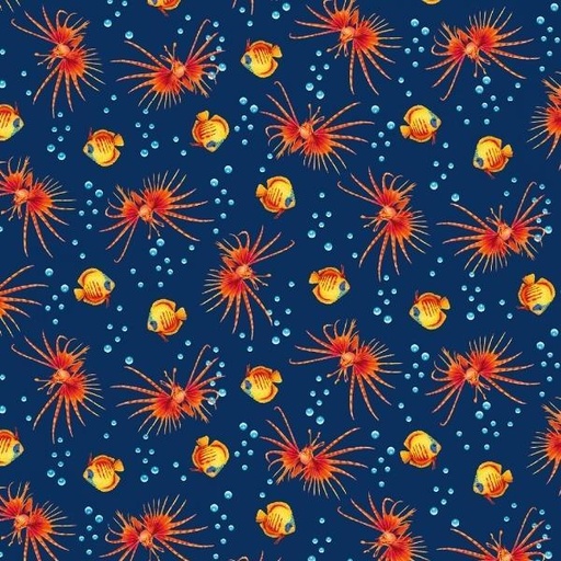 [SEF-7136-78] Coral Reef Navy Lionfish By Lori Anzalone For Studio E Fabrics 