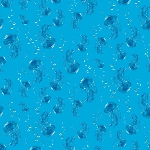 [SEF-7138-17] Coral Reef Ocean Blue Jellyfish By Lori Anzalone For Studio E Fabrics 