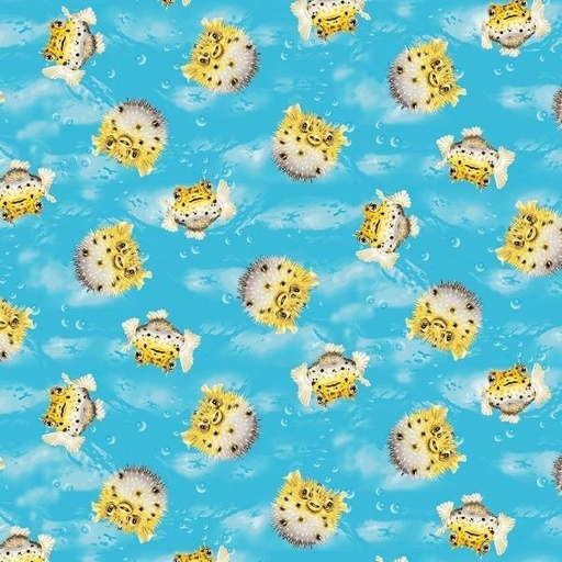 [SEF-7135-11] Coral Reef Aqua Puffer Fish By Lori Anzalone For Studio E Fabrics 