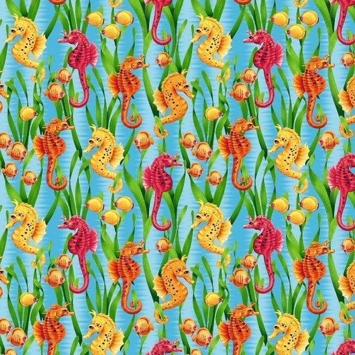 [SEF-7139-11] Coral Reef Aqua Seahorses By Lori Anzalone For Studio E Fabrics 