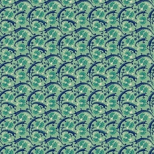 [HG-927-11] Quiet Grace Vintage Floral Aqua By Kim Diehl For Henry Glass 