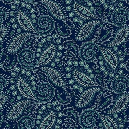 [HG-934-77] Quiet Grace Swirled Paisley Navy By Kim Diehl For Henry Glass 