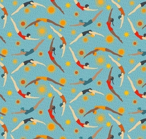 [HG-1164-11] Surf'S Up Swimmers Blue By Barb Tourtillotte For Henry Glass Fabrics 