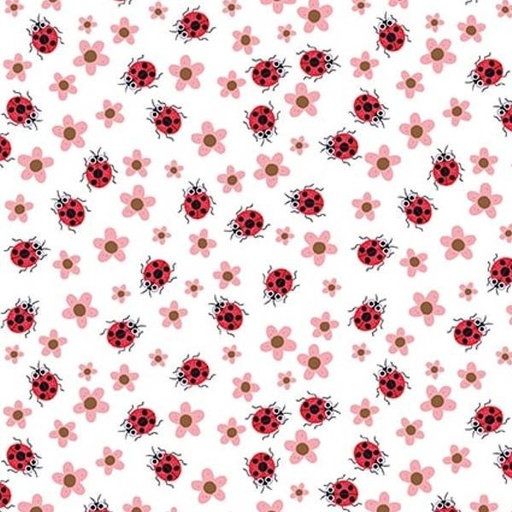 [SEF-7530-08] Let It Grow Ladybugs White/Red By Mel Matthews For Studio E Fabrics