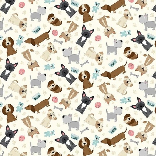 [SEF-7448-44] Paw-Sitively Awesome Tossed Dogs By Sweet Cee Creative For Studio E Fabrics 