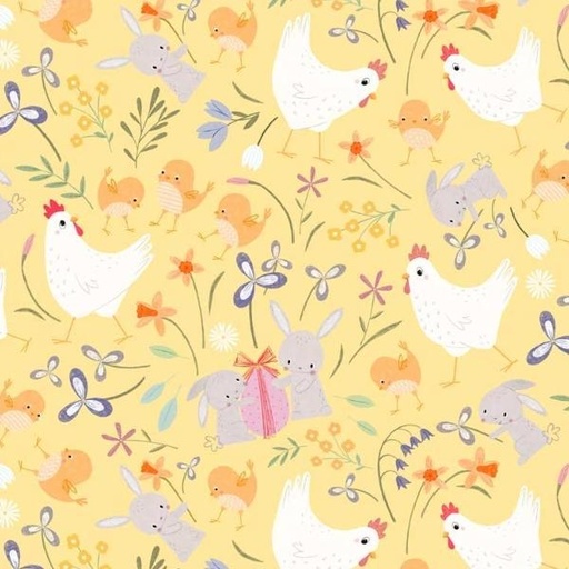 [PB-5326-YELL] Sweet Spring Yellow Chickens By Debbie Monson For P&B Textiles 