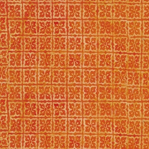 [IB-11234-1270] Copper Patina Batik Orange Cheddar Square Floral From Island Batik 