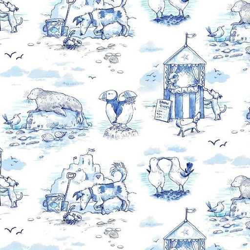 [COW-4044-90] Sandy Toes Scenic Toile Blue By Anita Jeram Fro Clothworks