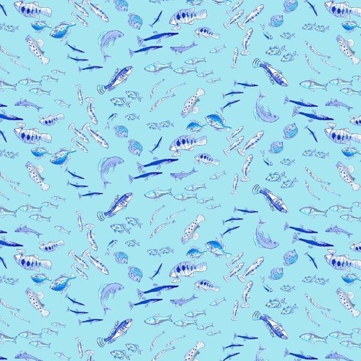 [COW-4048-33] Sandy Toes Fish Aqua By Anita Jeram For Clothworks