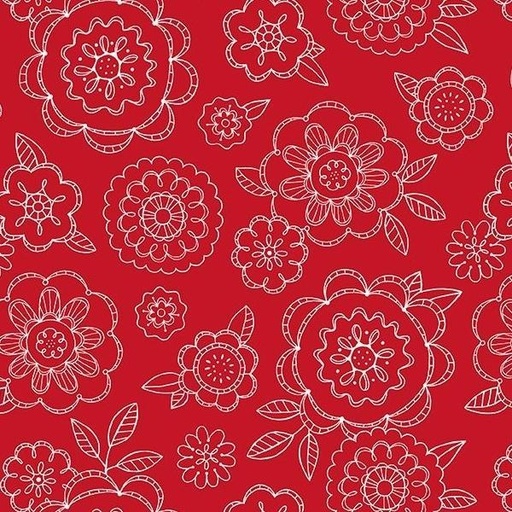 [WP-23703-311] Colors Of Summer Large Floral Red By Jackie Decker For Wilmington Prints