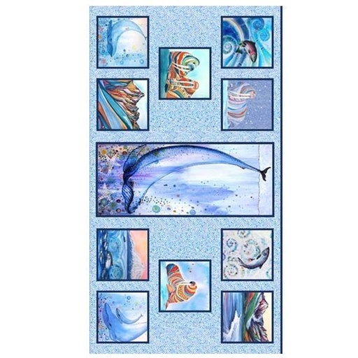 [PB-5480-PA] Wild Waters Sea Animals Block Panel By Dawn Gerety For P&B Textiles