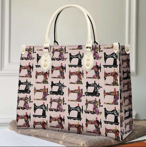 [SNF-VFSMCW] Vintage Floral Sewing Machine Bag With Creamy White Handle