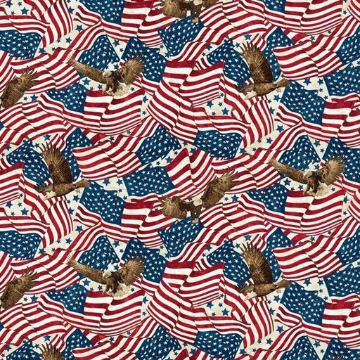 [NOR-27013-11] Stars & Stripes 12 Flags Eagles Cream Multi By Linda Ludovico From Northcott