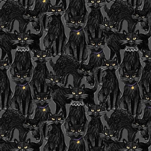 [WP-96475-995] Meow-Gical Nights Packed Cats Black By Michael Davis For Wilmington Prints