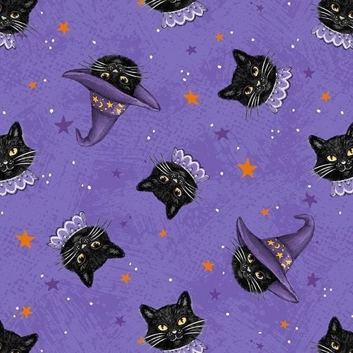 [WP-96476-691] Meow-Gical Night Cat Head Toss Purple By Michael Davis For Wilmington Prints