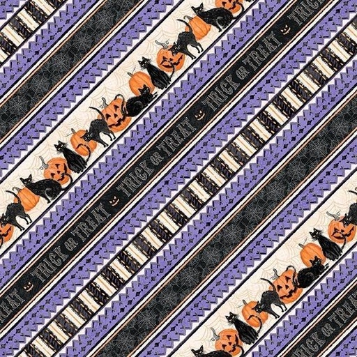 [WP-96479-692] Meow-Gical Night Ticking Stripe Purple By Michael Davis For Wilmington Prints