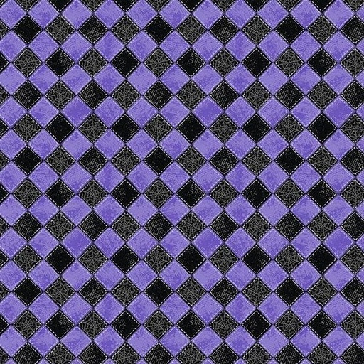 [WP-96480-619] Meow-Gical Night Checkered Webs Purple/Black By Michael Davis For Wilmington Prints