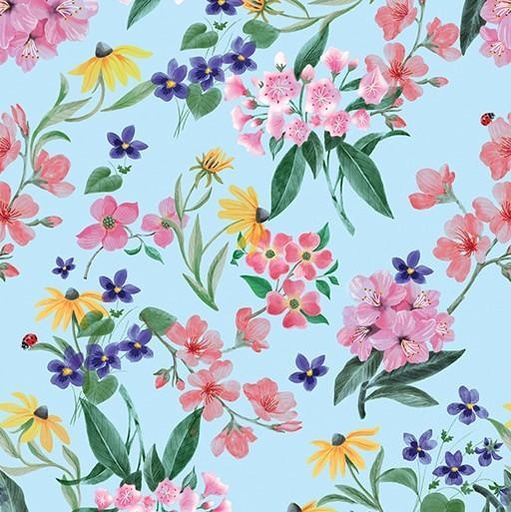 [BEN-14707-50] Mid-Atlantic Shop Hop Flowers Blue From Benartex