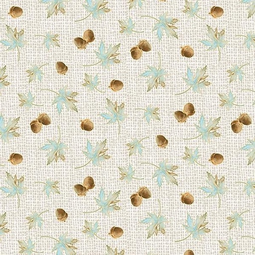 [HG-1314-37] Pumpkin Kisses Tossed Leaves & Acorns Cream By Grace Violet For Henry Glass Fabrics