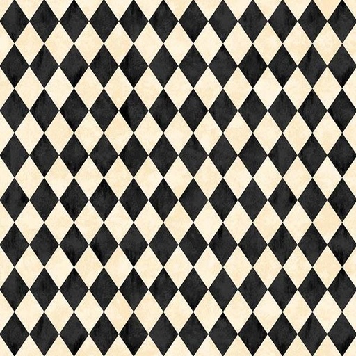 [NOR-27086-12] Hallow'S Eve Harlequin Black And Cream By Cerrito Creek Studio For Northcott Fabrics