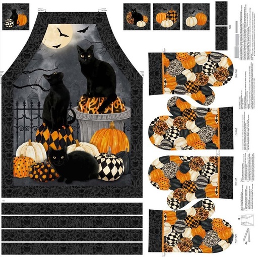 [NOR-27081P-99] Hallow'S Eve Apron And Oven Mit Panel By Cerrito Creek Studio For Northcott Fabrics