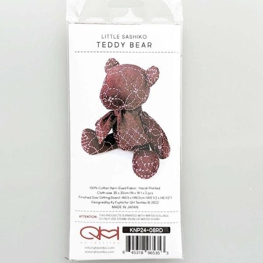 [SAH-KNP24-08RD] Little Sashiko Teddy Bear in Burgundy 