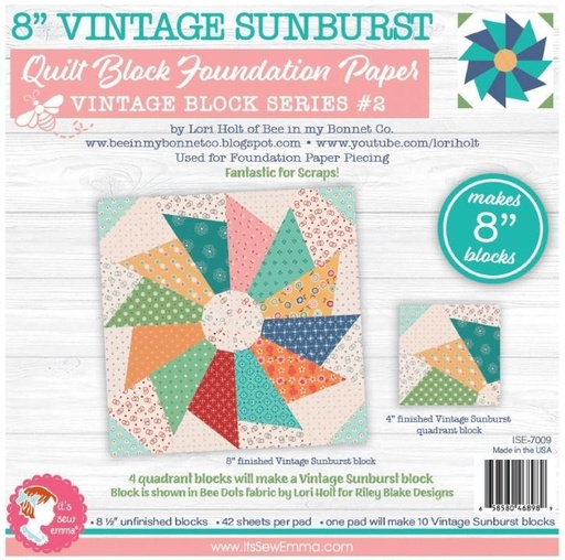 [ISE-7009] Vintage Sunbursts Quilt Block Foundation Papers, 8In, From It'S Sew Emma