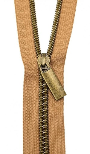 [STO-ZBY5-C29] Natural Nylon Coil Zipper With Antique Brass Pulls, Size 5, From Sallie Tomato