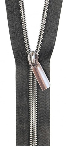 [STO-ZBY5-C15] Black Nylon Coil Zipper with Gunmetal Pulls, Size 5, from Sallie Tomato