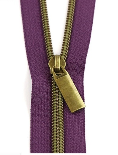 [STO-ZBY5-C39] Purple Nylon Coil Zipper with Antique Brass Pulls, Size 5, from Sallie Tomato