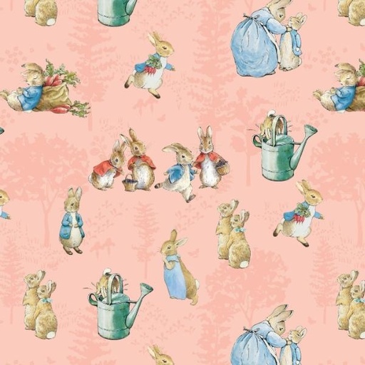 [RB-14700-CORAL] The Tale Of Peter Rabbit Main Coral By Beatrix Potter For Riley Blake Designs