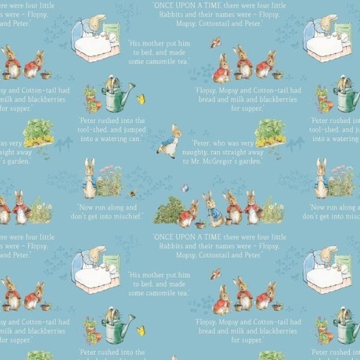 [RB-14701-BLUE] The Tale Of Peter Rabbit Text Blue By Beatrix Potter For Riley Blake Designs 