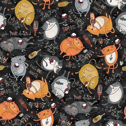 [NOR-26882-99] Whiskers & Wine Wine Cats By Bonnie Lemaire For Northcott Fabrics 