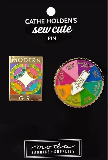 [MOD-CH-138] Spin Game & Modern Girl Enamel Pin By Cathe Holden For Moda Fabrics 