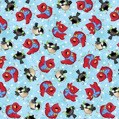 [SEF-7860-11] A Jolly Good Time Tossed Cardinals & Chickadees by Victoria Hutto for Studio E Fabrics